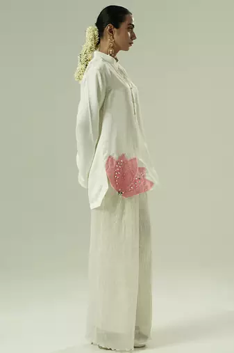 Ivory embroidered silk kurta set