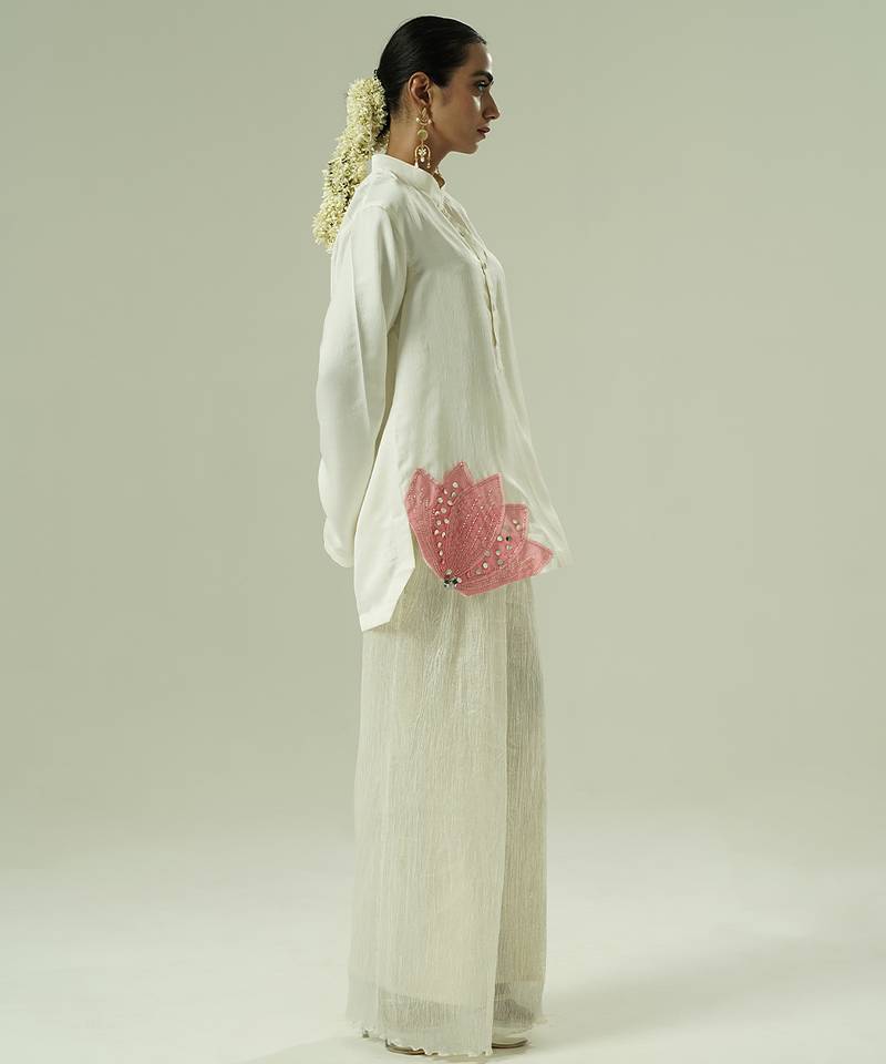 Ivory embroidered silk kurta set