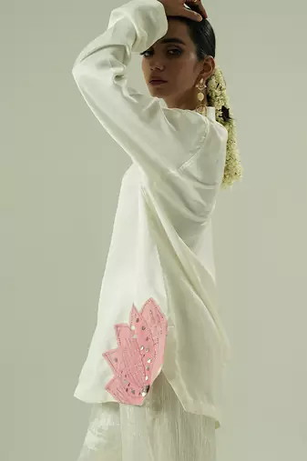 Ivory embroidered silk kurta set