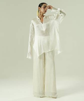Ivory plain silk kurta set 1
