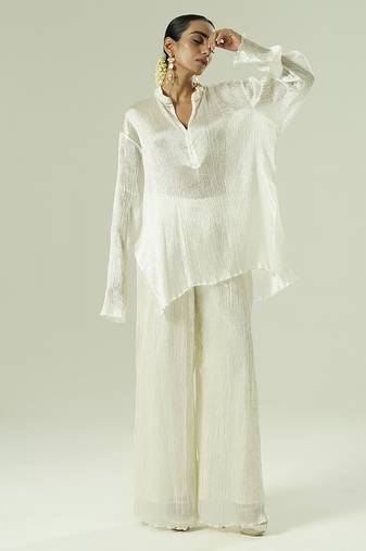 Ivory plain silk kurta set