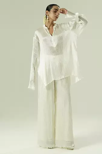 Ivory plain silk kurta set