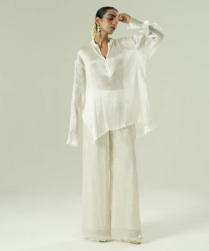 Ivory plain silk kurta set