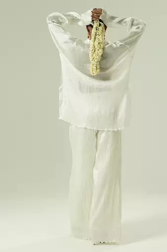 Ivory plain silk kurta set
