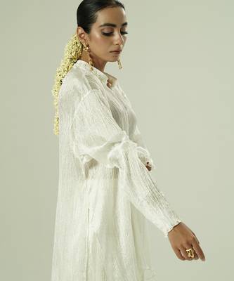 Ivory plain silk kurta set 3