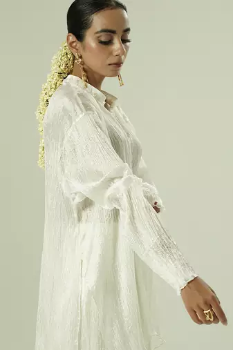 Ivory plain silk kurta set