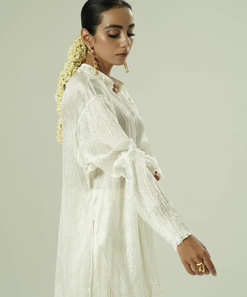 Ivory plain silk kurta set