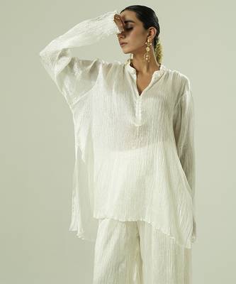 Ivory plain silk kurta set 4