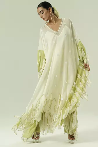 Ivory plain organza kurta set