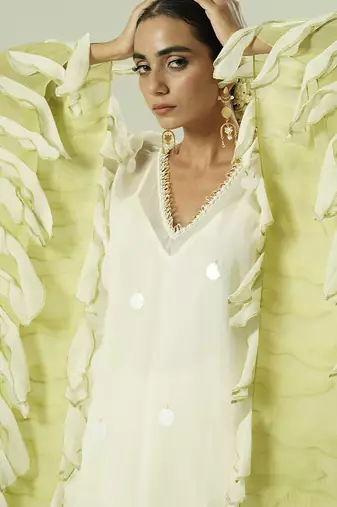 Ivory plain organza kurta set