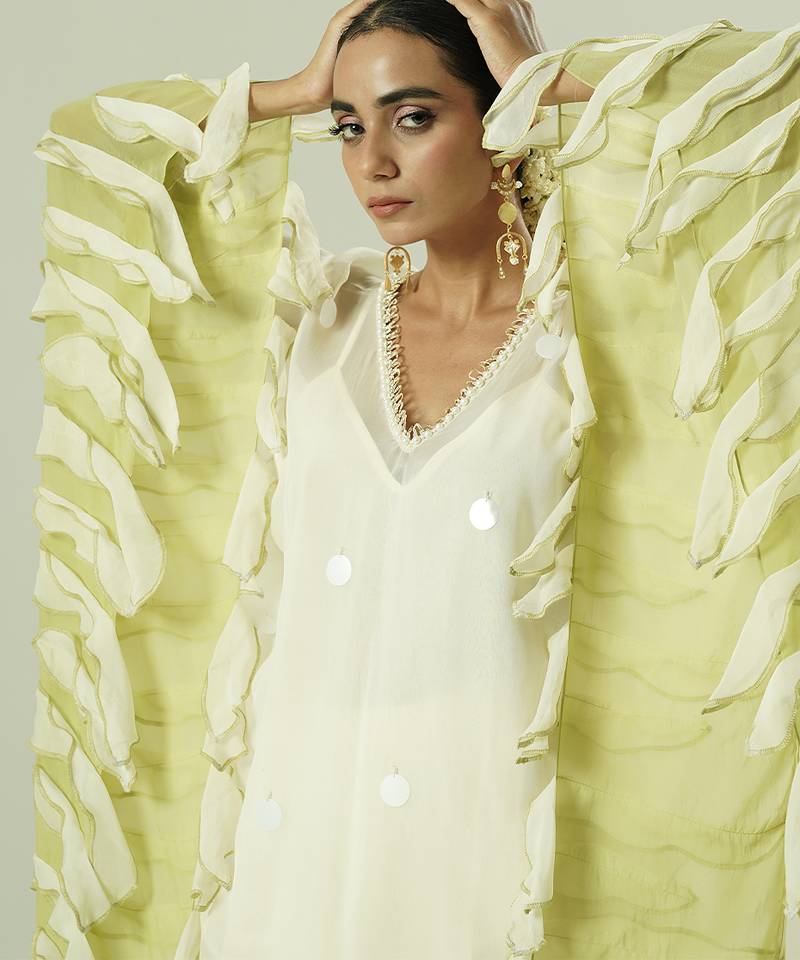 Ivory plain organza kurta set