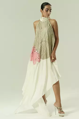 Ivory embroidered organza dress