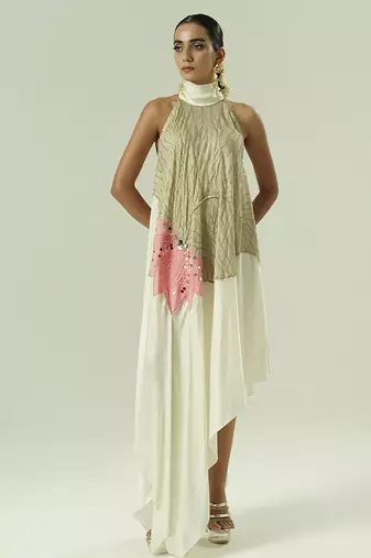 Ivory embroidered organza dress