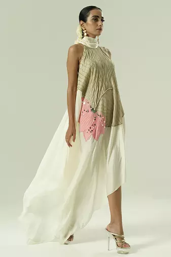 Ivory embroidered organza dress