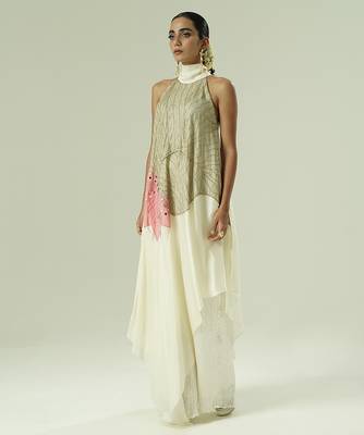 Ivory embroidered organza co ord set 1