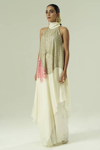 Ivory embroidered organza co ord set