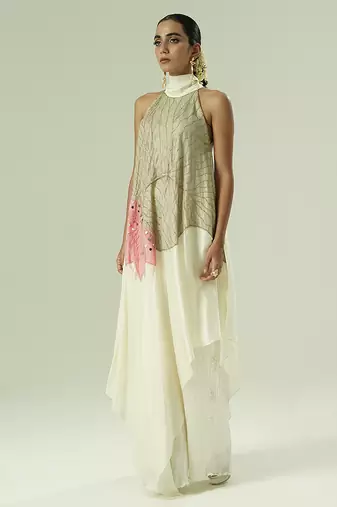 Ivory embroidered organza co ord set