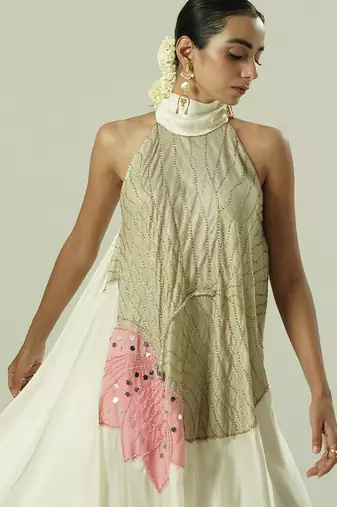 Ivory embroidered organza co ord set