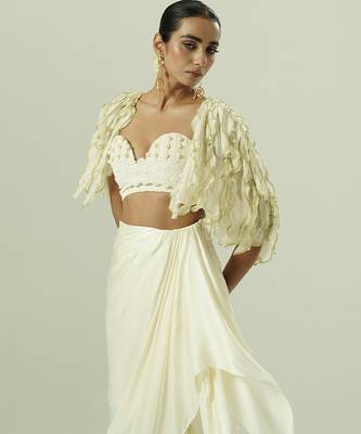 Ivory plain georgette co ord set 3