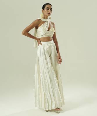 Ivory plain silk sharara set 1