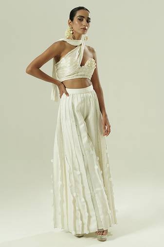 Ivory plain silk sharara set