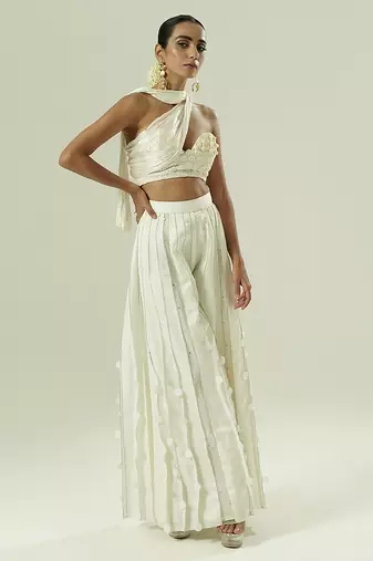 Ivory plain silk sharara set