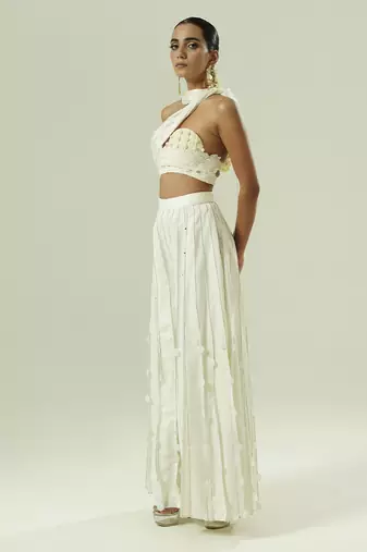 Ivory plain silk sharara set