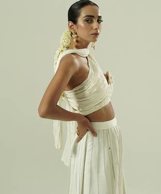 Ivory plain silk sharara set 3