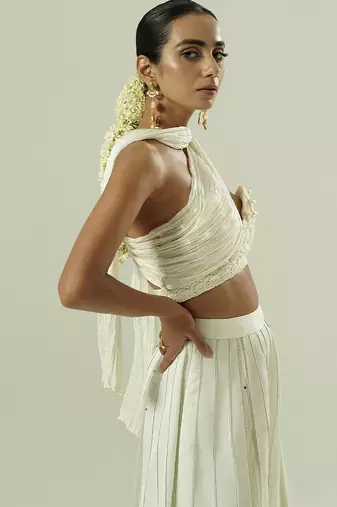 Ivory plain silk sharara set