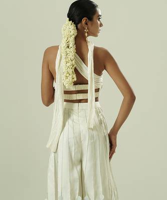 Ivory plain silk sharara set 4