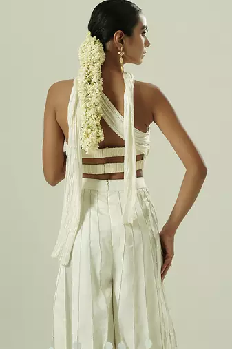 Ivory plain silk sharara set