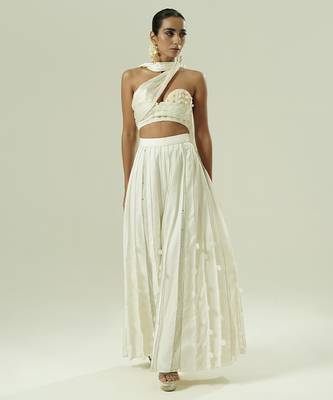 Ivory plain silk sharara set 5