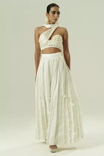 Ivory plain silk sharara set