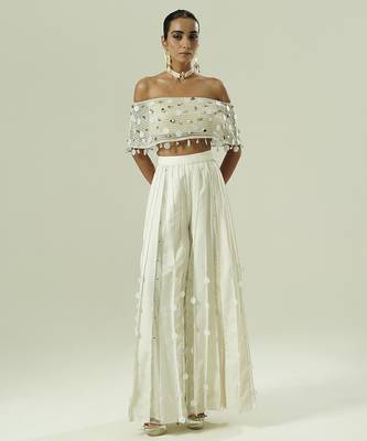 Ivory embroidered silk sharara set 1