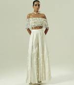 Ivory embroidered silk sharara set