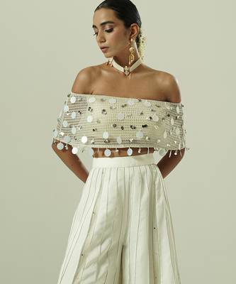 Ivory embroidered silk sharara set 2