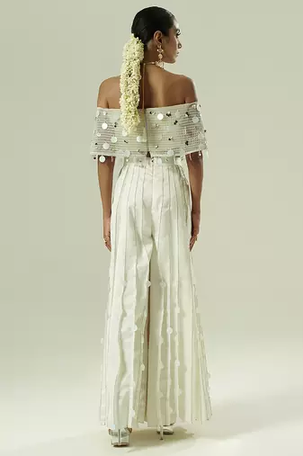Ivory embroidered silk sharara set