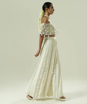 Ivory embroidered silk sharara set 5