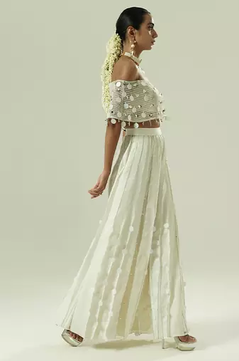 Ivory embroidered silk sharara set