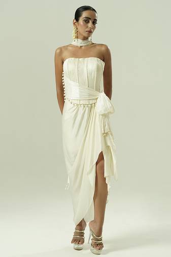 Ivory plain georgette co ord set