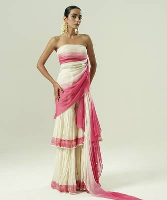 Multicolor plain organza sharara set 1