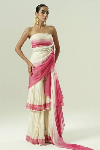 Multicolor plain organza sharara set