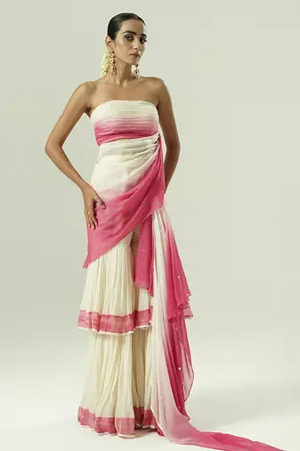 Multicolor plain organza sharara set