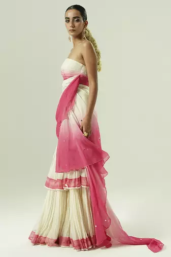 Multicolor plain organza sharara set