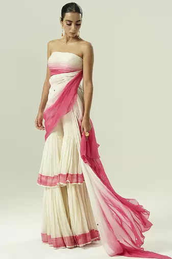 Multicolor plain organza sharara set