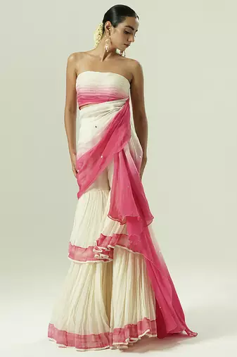 Multicolor plain organza sharara set