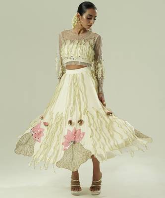Ivory embroidered georgette co ord set 1