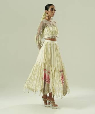 Ivory embroidered georgette co ord set 2