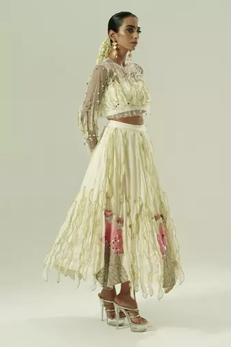 Ivory embroidered georgette co ord set