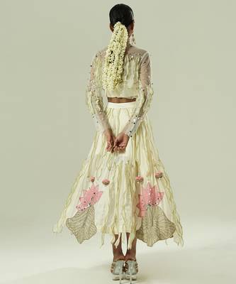 Ivory embroidered georgette co ord set 3